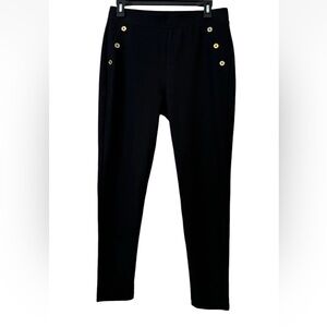 Michael Kors Black Knit Pants Medium M Gold Buttons in Front 27" Inseam Work